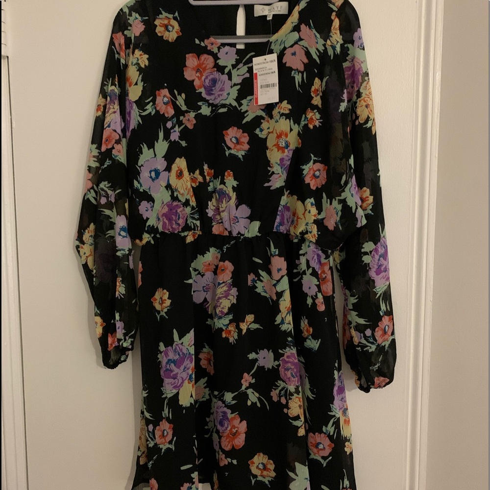 WAYF Dolman long sleeve dress in black floral
